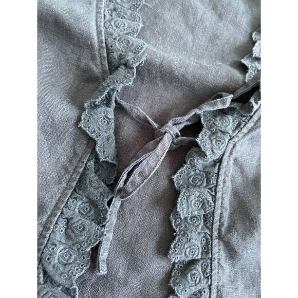 Relativity Womens 100% Linen Ruffle Cardigan PM Black Lace Trim & Tie Whimsigoth - Picture 8 of 9